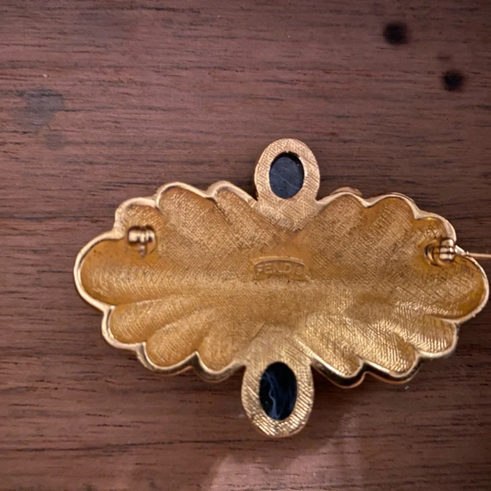 Fendi Gold Vintage Brooch with Deep Blue Cabochons - Picture 2 of 3